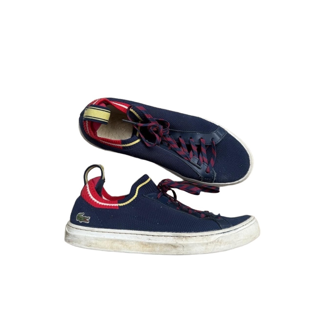 Lacoste Navy Blue Red Yellow Sneakers | La Piquée Colour Contrast Sporty Sz 9.5 - Picture 7 of 10